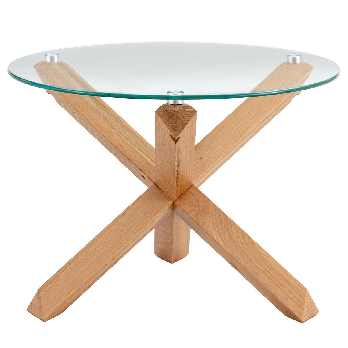 COUCHTISCH - Rund - Glas / Eiche massiv - Eichefarben, Glas/Holz (60/60/44cm) - home24