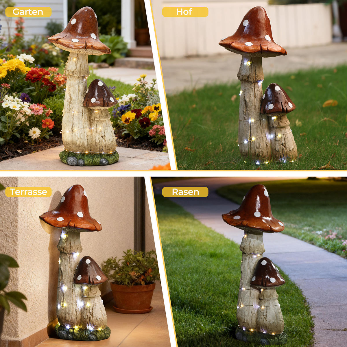 56CM MGO Solarbetriebene Gartenskulptur Pilz, mit LED-Beleuchtung Statuen für den Außenbereich Geschenkidee für Mama - Multicolor, Naturmaterialien (25/56/22.5cm) - Hometopia