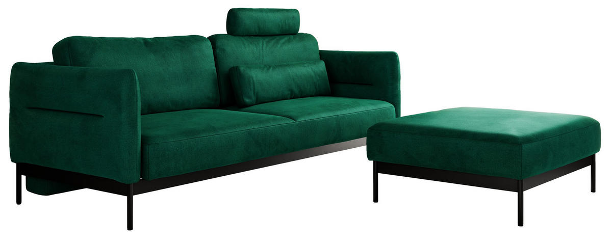 SCHLAFSOFA SALENTO Dunkelgrün Velvet - Dunkelgrün/Schwarz, Textil/Metall (221/82/193cm) - MKS