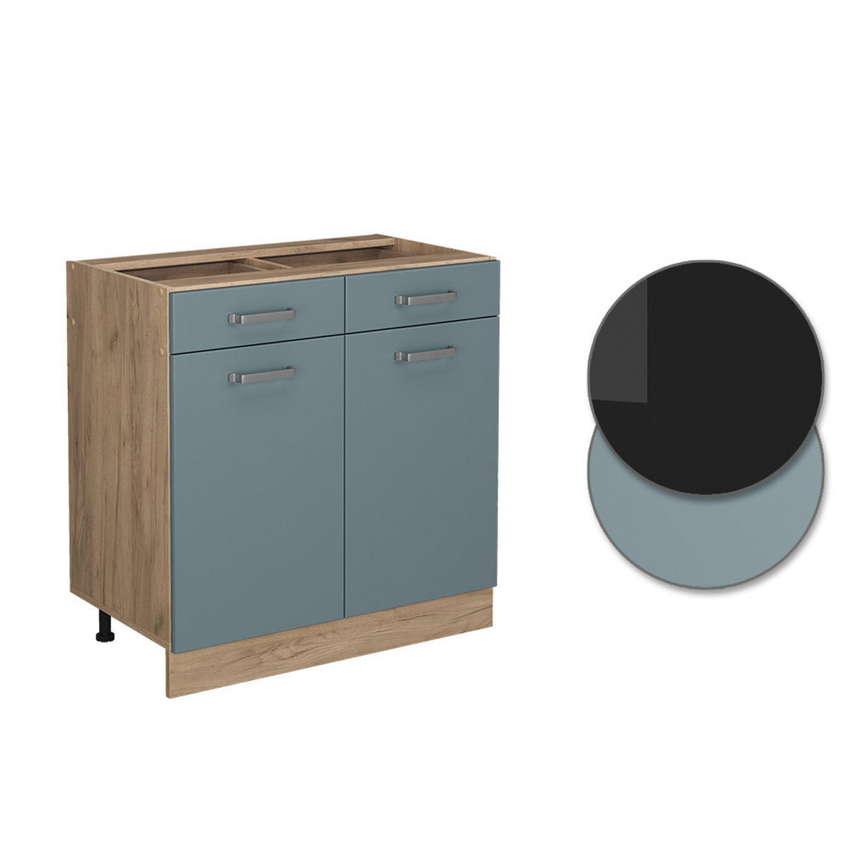KÜCHENUNTERSCHRANK R-Line Blau-Grau 80 cm AP Marmor - Honigeiche/Eiche Wotan, Holzwerkstoff (80/81.6/60cm) - Vicco