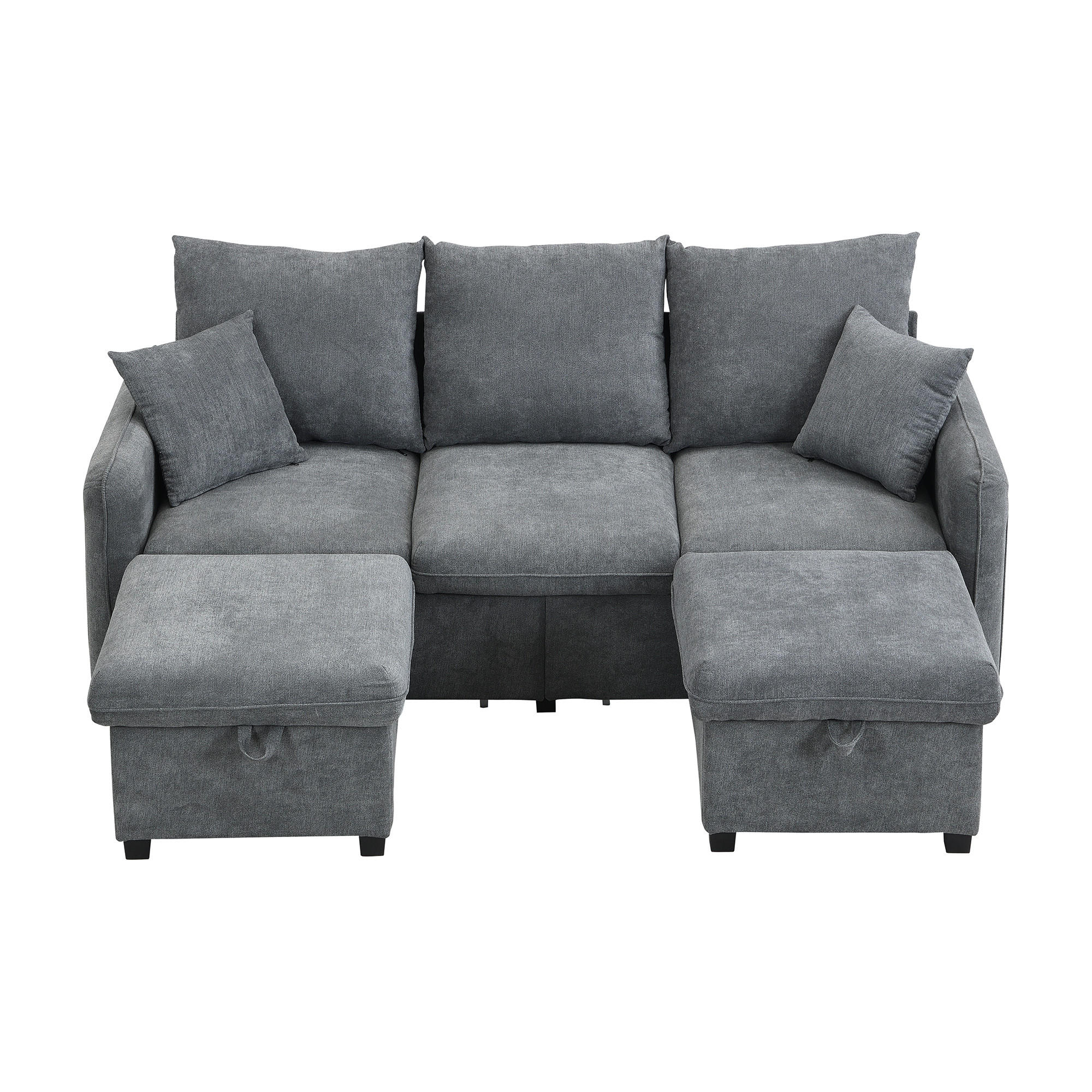 ECKSOFA U-Form Chenille mit Schlaffunktion und Stauraum 3-Sitzer und 2 Hocker 188/186/86 cm Dunkelgrau - Dunkelgrau, Kunststoff/Textil (186/188cm) - Redom