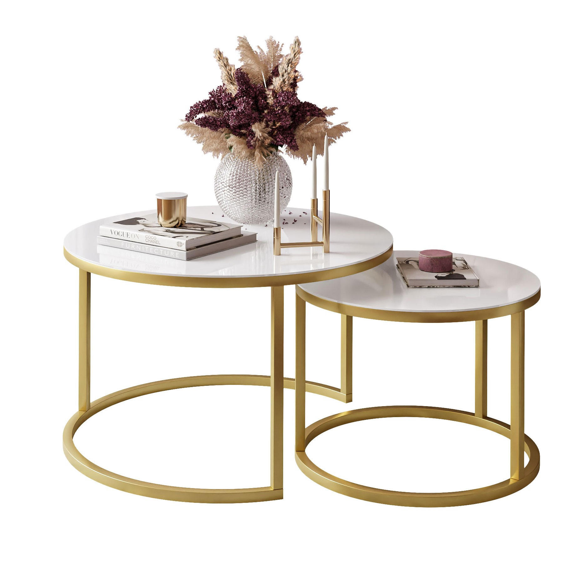 Lookway Couchtisch Weiß, Gold 70x47x70 cm