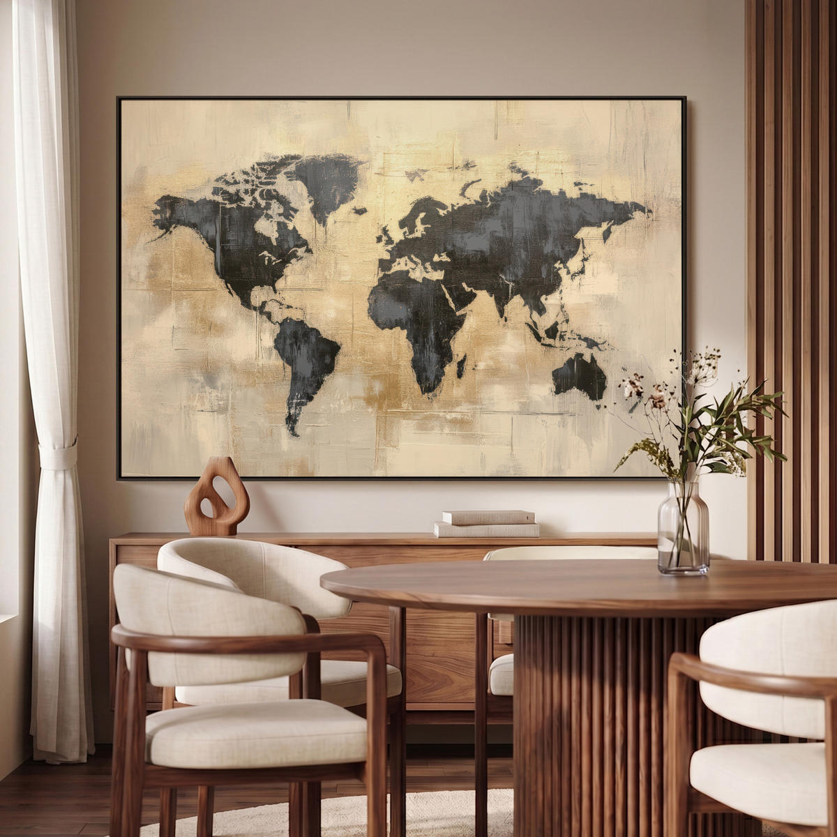 LEINWAND Bilder mit Rahmen - Weltkarte - Gold - Schwarz - Abstrakt - 150x100 - Kupferfarben, Textil (150/100cm) - MuchoWow