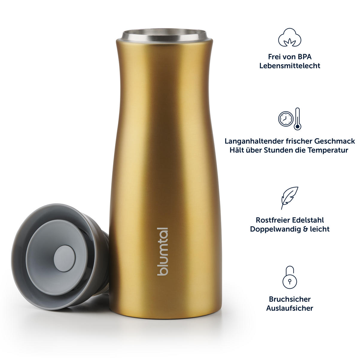 THERMOBECHER 380 ml - Kaffeebecher to go aus Edelstahl - auslaufsicherer Isolierbecher kalt/heiß - 360° Trinköffnung - Gelb - Dunkelgelb, Metall (0.38L) - Blumtal
