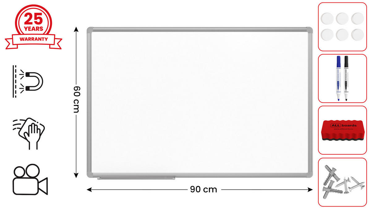MAGNETISCHE Schreibtafel emailliert P3 - 90x60cm - Weiß, Metall (90/60/1.6cm) - ALLboards