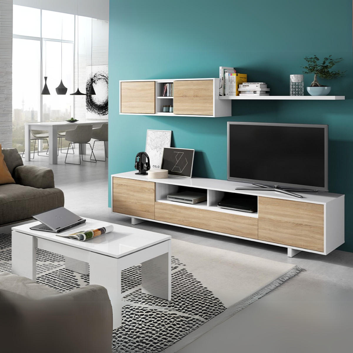 COUCHTISCH mit hochklappbarer Platte L100 cm - Kendra - Weiß, Holzwerkstoff (100/50/43cm) - Calicosy