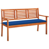 3-SITZER-GARTENBANK mit Auflage 150 cm Massivholz Eukalyptus - Blau, Holz (150/89/60cm) - furnicato
