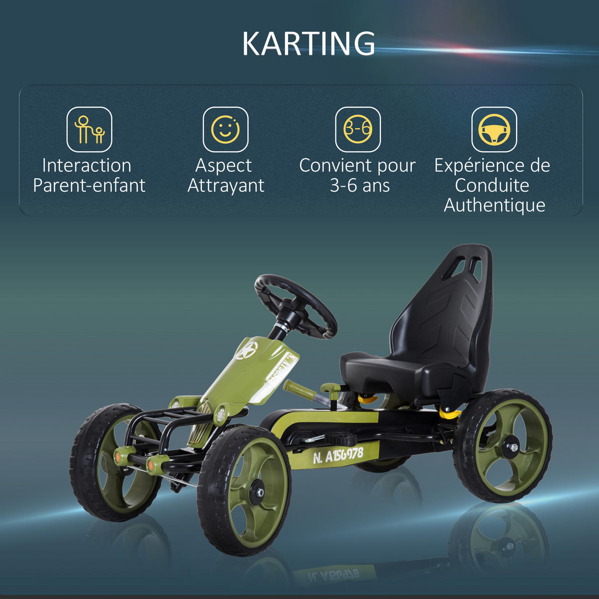 TRETKART DE-12986 verstellbarer Sitz Grün/Schwarz - Grün, Metall (105/54/61cm) - ComfortXL
