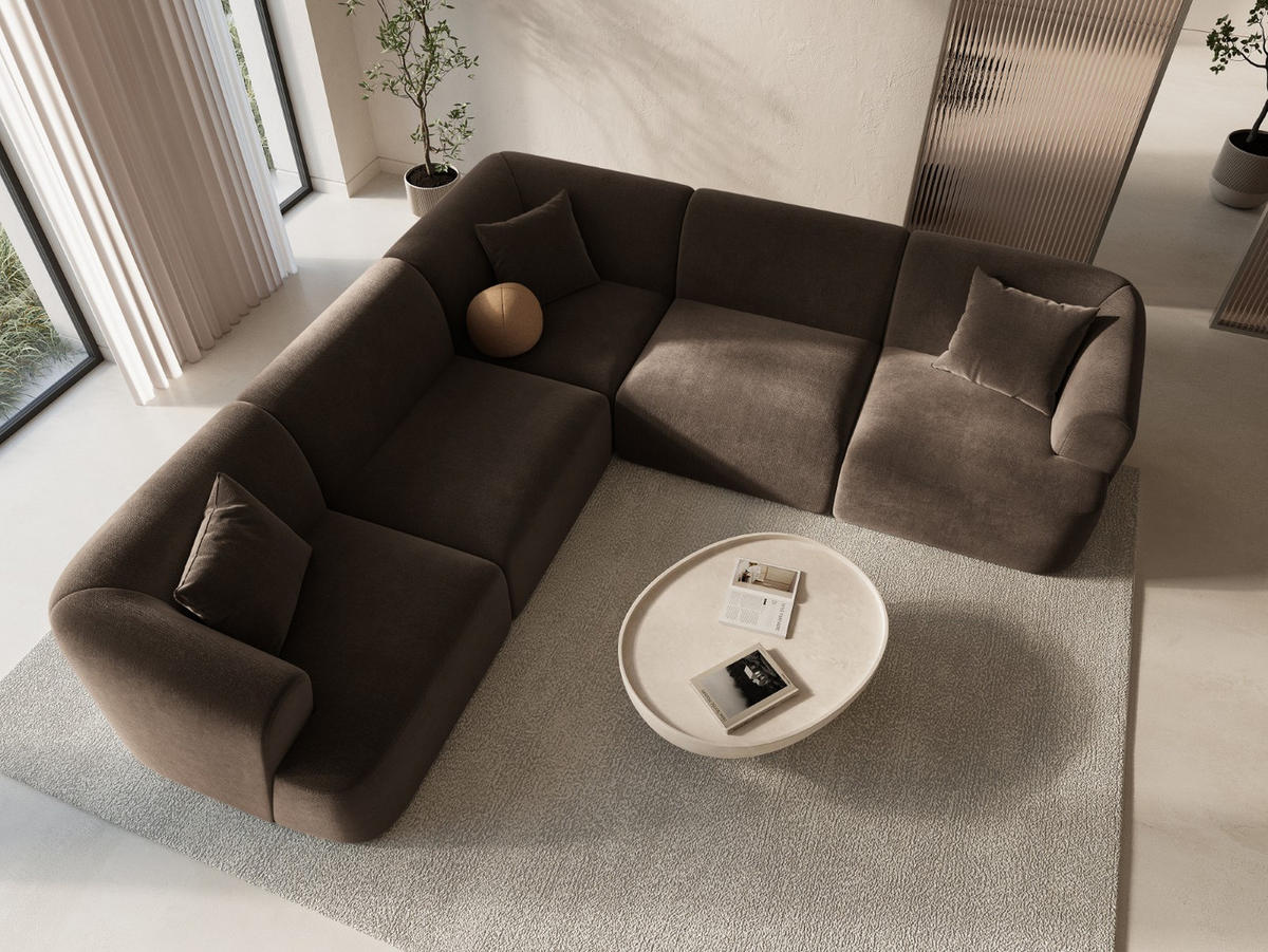 SYMMETRISCHES-MODULARES-ECKSOFA Campi aus Samt Schokolade 6 Sitzplätze - Dunkelbraun, Textil (255/255cm) - Cosmopolitan Design