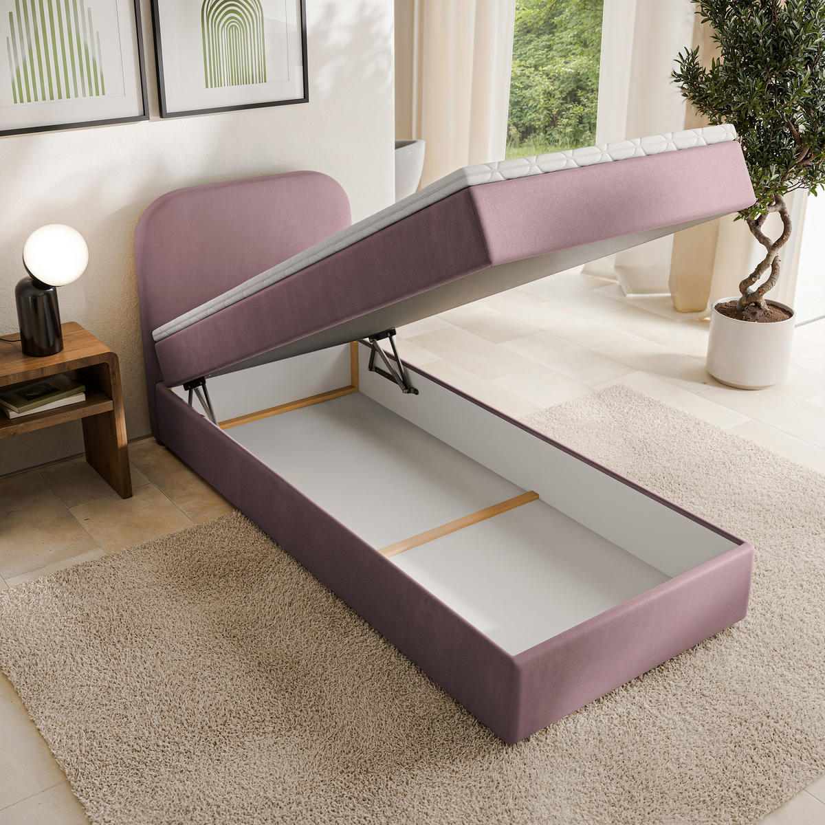 BOXBETT CERIA 100x200 cm mit Matratze und Topper - Rosa - Rosa, Holz/Textil (100/200cm) - MASSENO