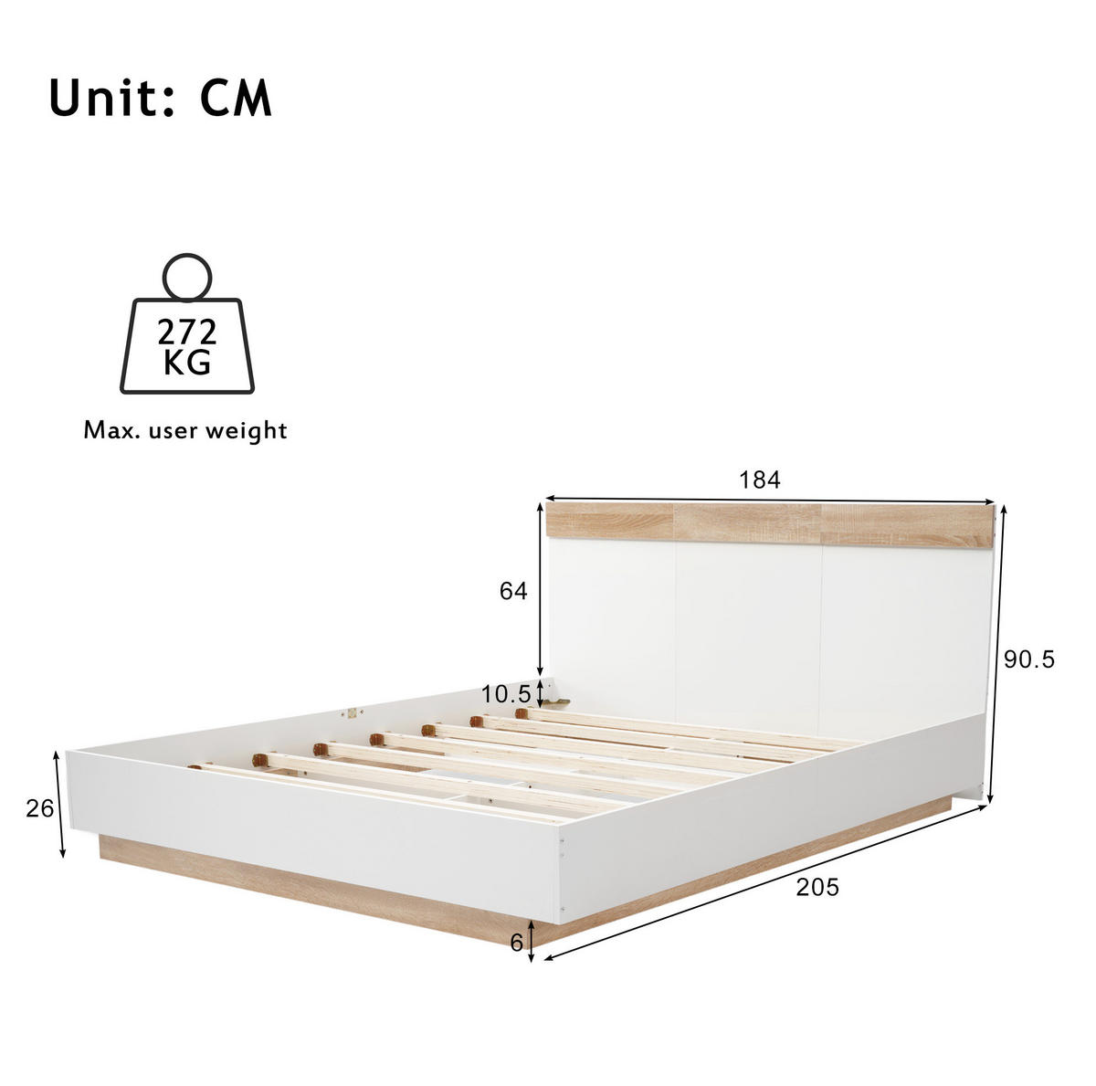 DOPPELBETT 180/200 cm mit Kopfteil und Lattenrost in Schwebeoptik aus werkstoff, Sonoma-Eiche/Weiß - Weiß, Holzwerkstoff (180/200cm) - Redom