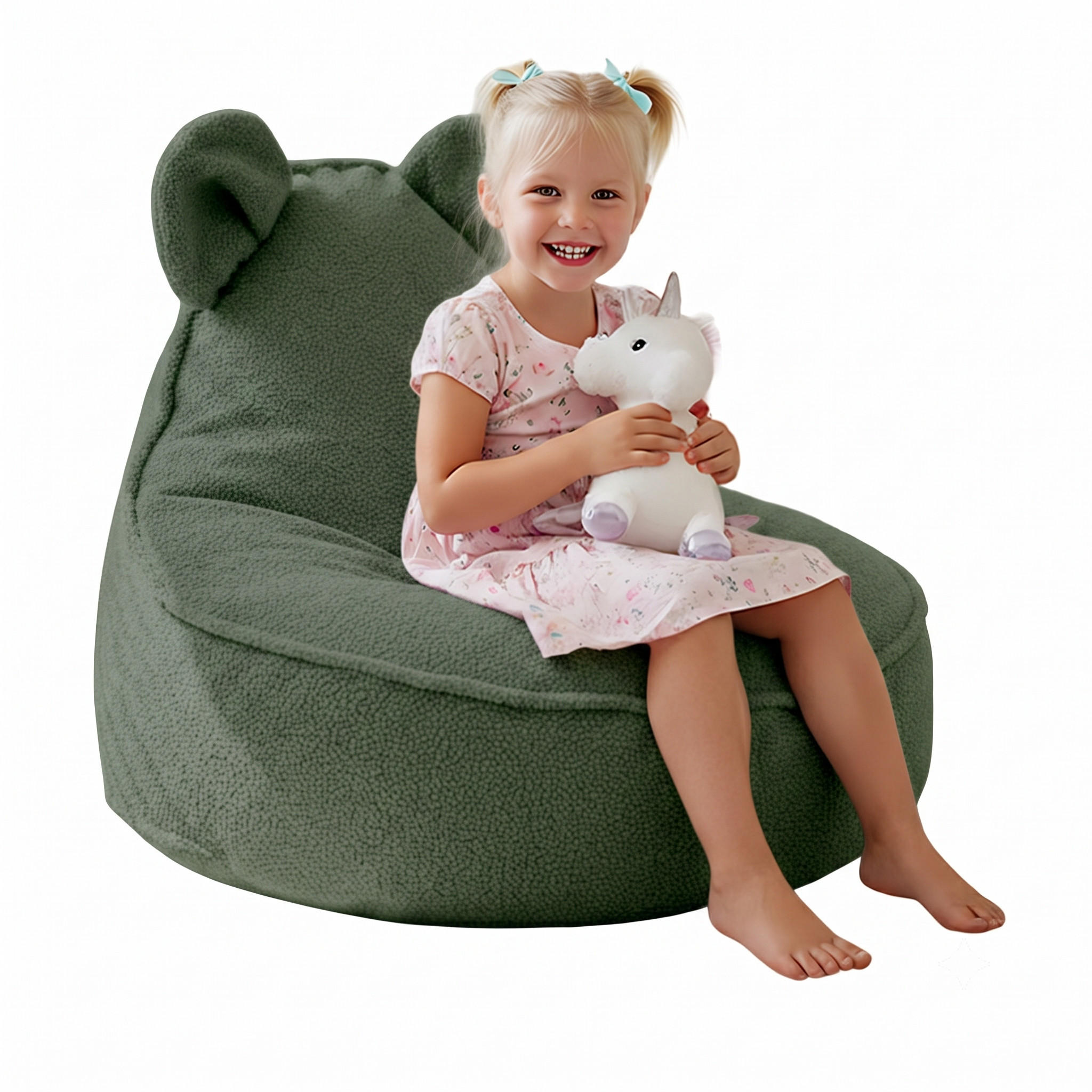 SITZSACK FÜR KINDER Maus 75/75/55 cm, weicher Bouclé 315 g/m², abnehmbarer Bezug, Forest Whisper - Dunkelgrün, Textil (75/55/75cm) - Dreamroots