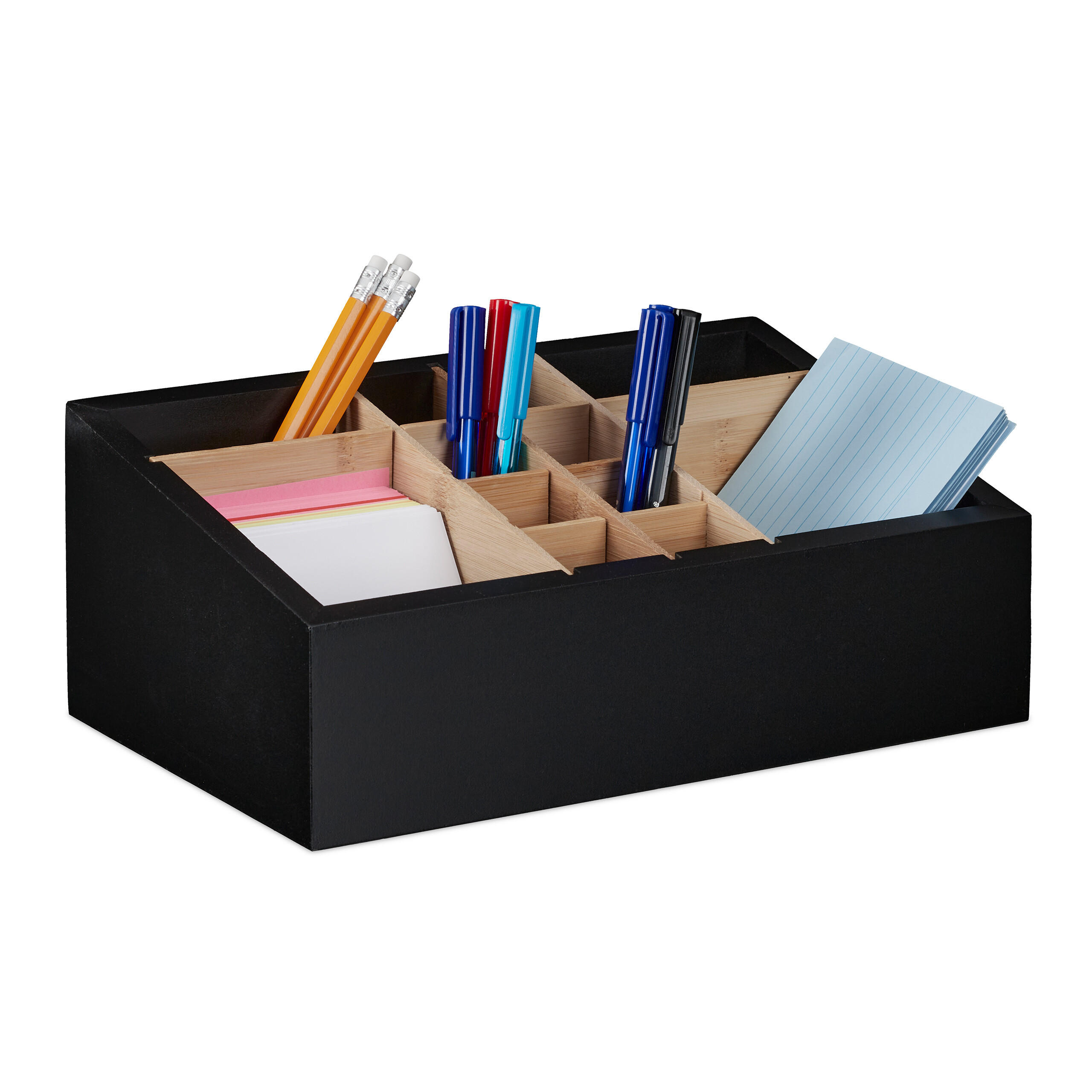 SCHREIBTISCH-ORGANIZER - Schwarz, Holz/Holzwerkstoff (18/30/12cm) - Relaxdays