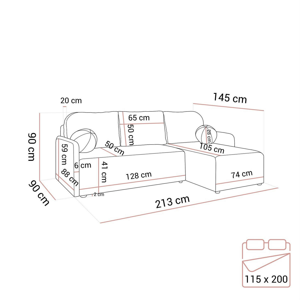 Ecksofa CUDDLE mit Schlaffunktion und Bettkasten, Quelle 92 - Dunkelgrau, Textil (213/145cm) - Lookway