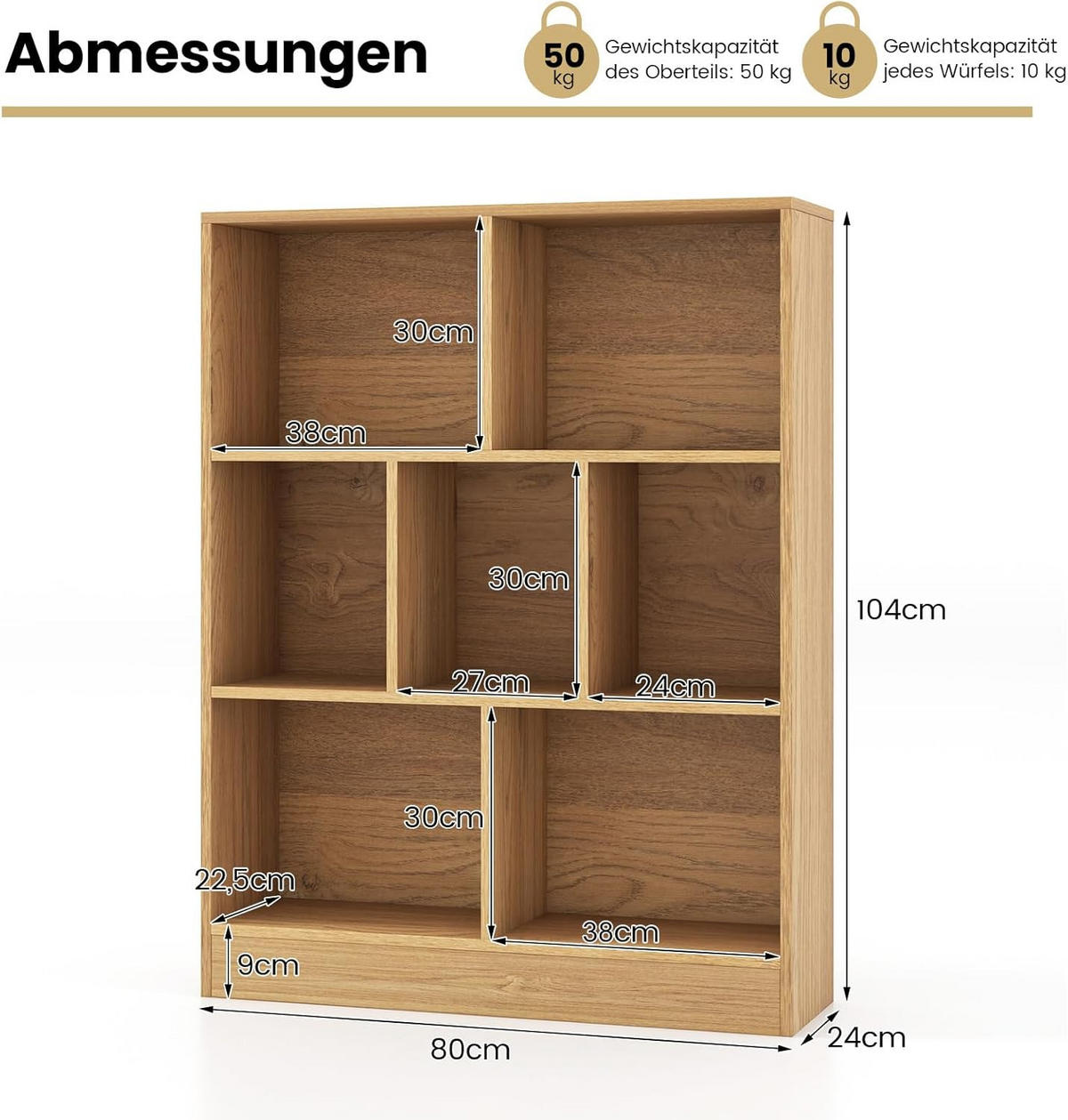 BÜCHERREGAL Braun - Braun, Holz (24/104/80cm) - COSTWAY