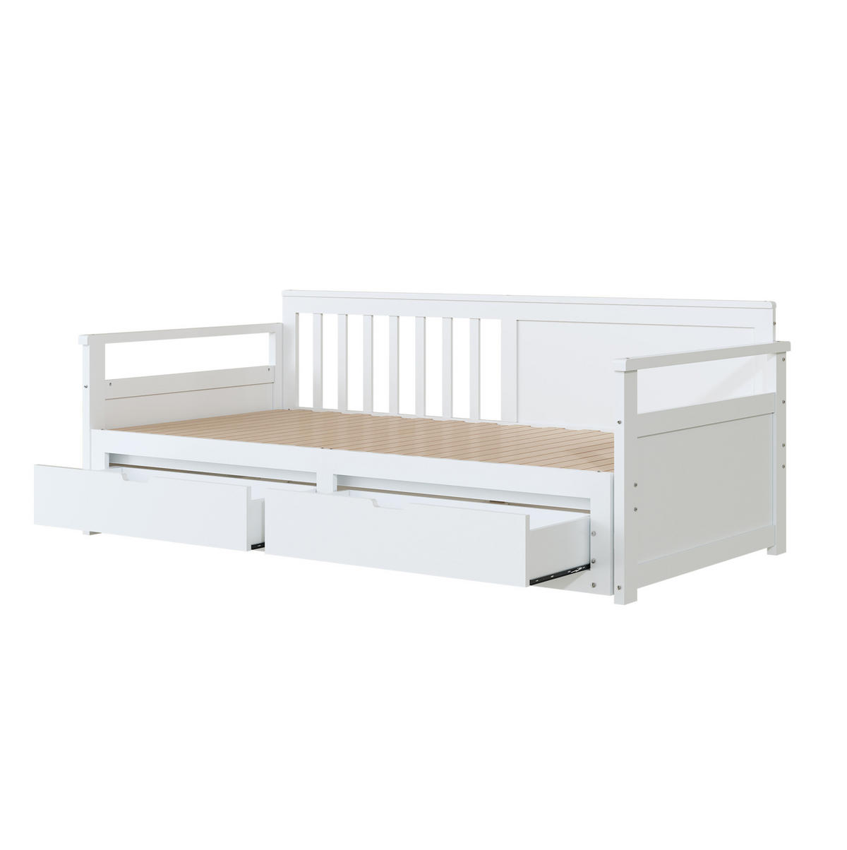 TAGESBETT aus Kiefernholz 90x190/180x190 cm Weiß mit Ausziehbett und Schubladen, platzsparend - Weiß, Holzwerkstoff (180/190cm) - Modfu