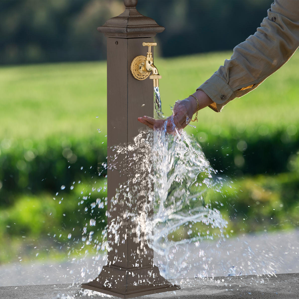 STANDBRUNNEN - Dunkelbraun, Metall (21/17/71cm) - Relaxdays