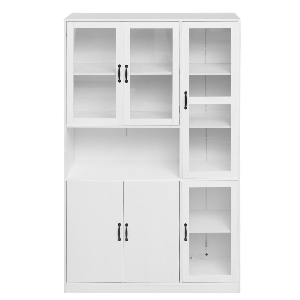 VITRINENSCHRANK aus MDF 40x120x200 cm Weiß mit LED-Beleuchtung, Acryltüren und 9 Stauräumen - Weiß, Holzwerkstoff (120/200/40cm) - Modfu