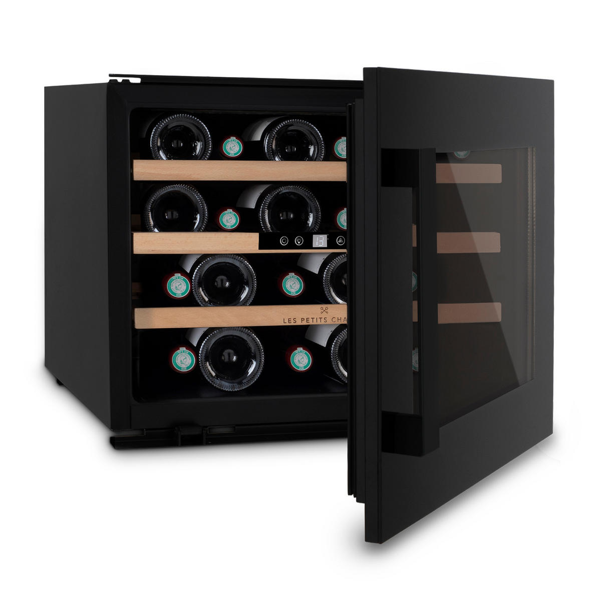 WEINKÜHLSCHRANK CAVCI24 Schwarz, 24 Flaschen, 57L, 3 Regale, Thermodynamische Kühlung, LED, UV-beständig - Schwarz, Metall (59.5/46/56cm) - Les Petits Champs