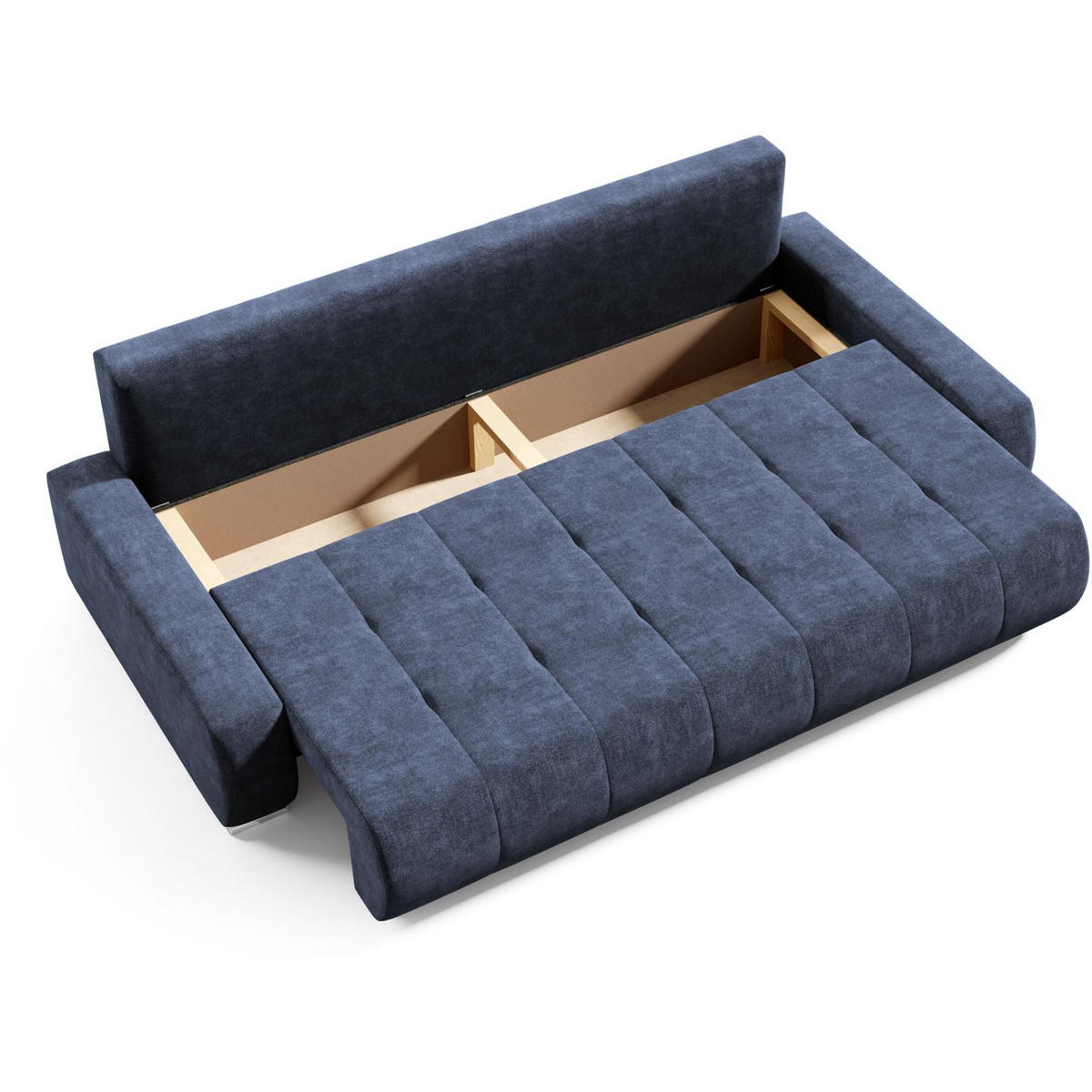 SCHLAFSOFA Draco 3-Sitzer, mit Bettkasten, Dunkelblau - Dunkelblau, Textil (240/85/110cm) - Beautysofa