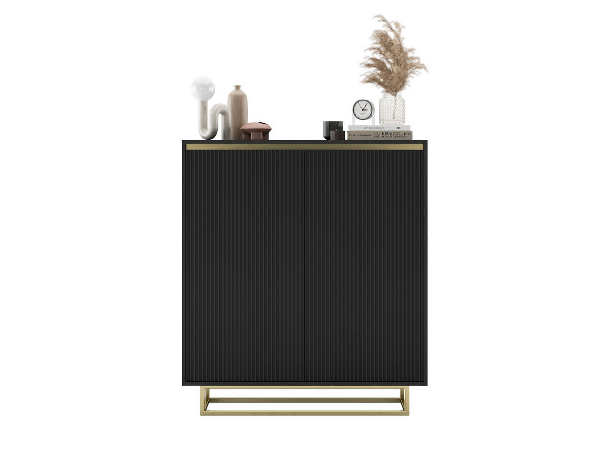 HIGHBOARD Selene 2D Schwarz Matt 111 cm goldfarbener Rahmen - Goldfarben/Schwarz, Holzwerkstoff/Metall (111/125/35cm) - Meble Lindner