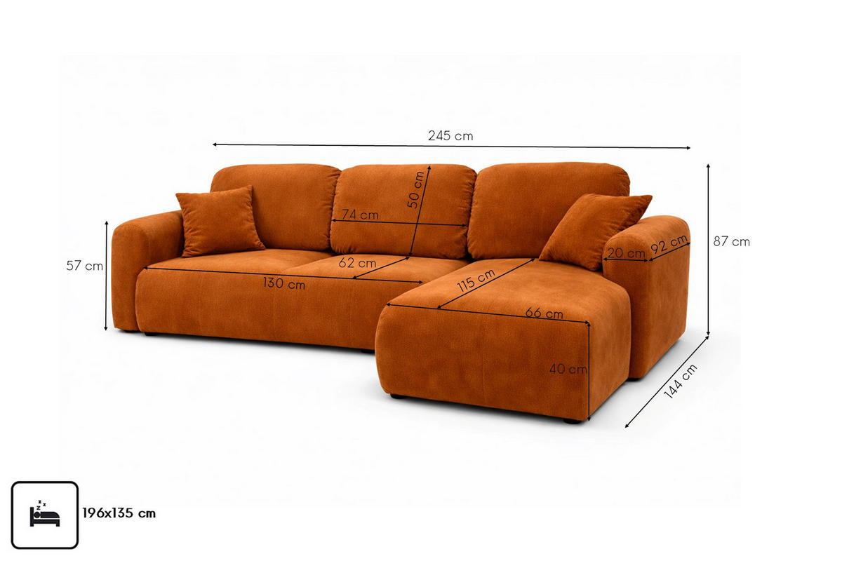 ECKSOFA Mit Schlaffunktion Und Bettkasten, Sofa L-Form Bingo L, Veloursstoff Salvador, Braun, Rechts - Braun, Holz (245/144cm) - Kaiser Möbel