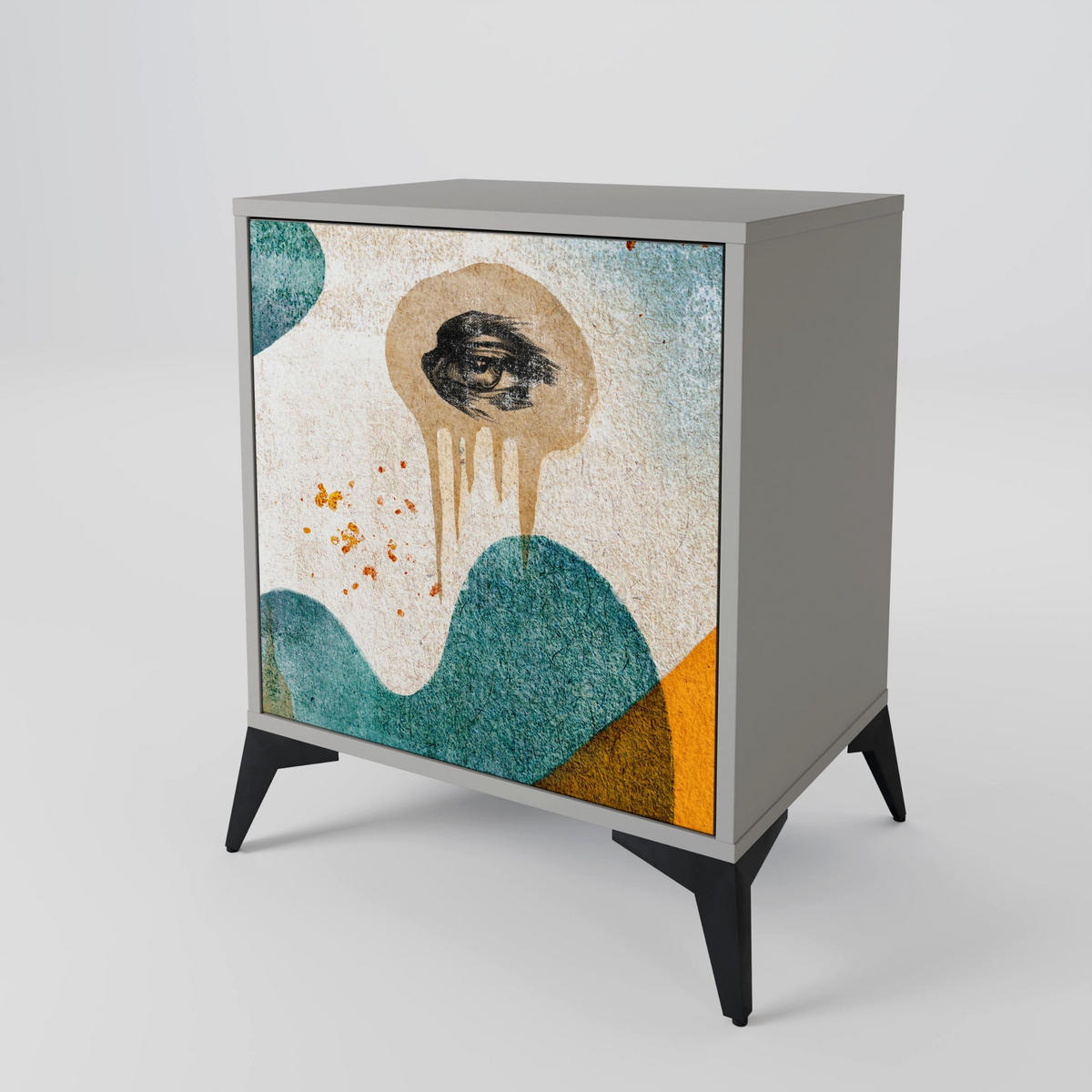 SIDEBOARD ABSTRACT FACES, Grau, 57,5x42x75,5 cm, Goldfarbene Metallfüße - Goldfarben/Multicolor, Holzwerkstoff/Metall (57.5/75.5/42cm) - SpaceRebels