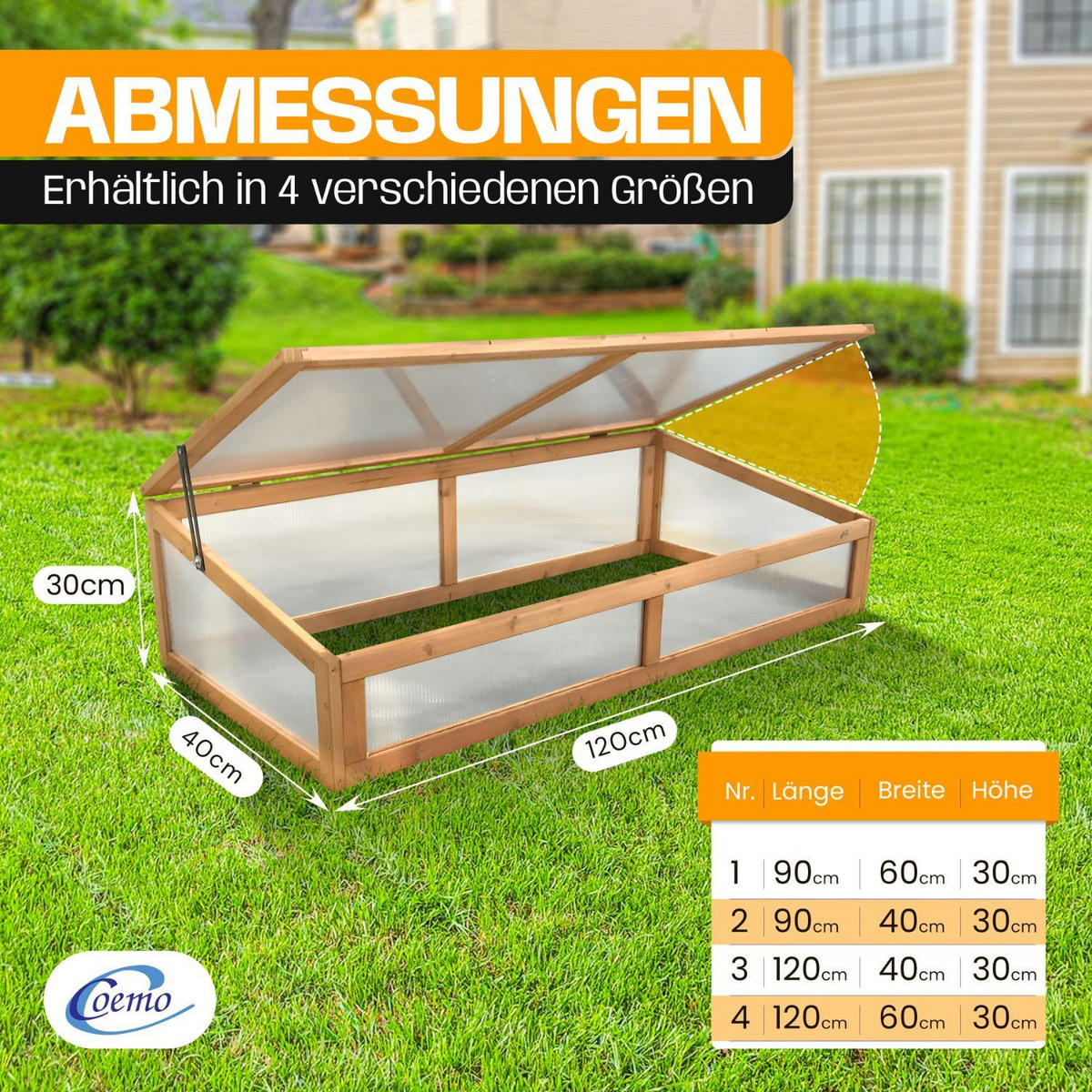FRÜHBEETAUFSATZ auch für Hochbeet 120/40/30 cm - Braun, Holz (40/30/120cm) - Coemo