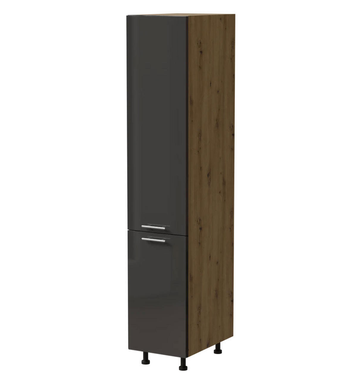 APOTHEKERSCHRANK Essen 2D14K/40/kargo Graphit Hochglanz / Eiche Artisan Matt 40 / 59 / 207cm - Graphitfarben/Eiche Artisan, Holz/Holzwerkstoff (40/207/59cm) - Feldmann-Wohnen