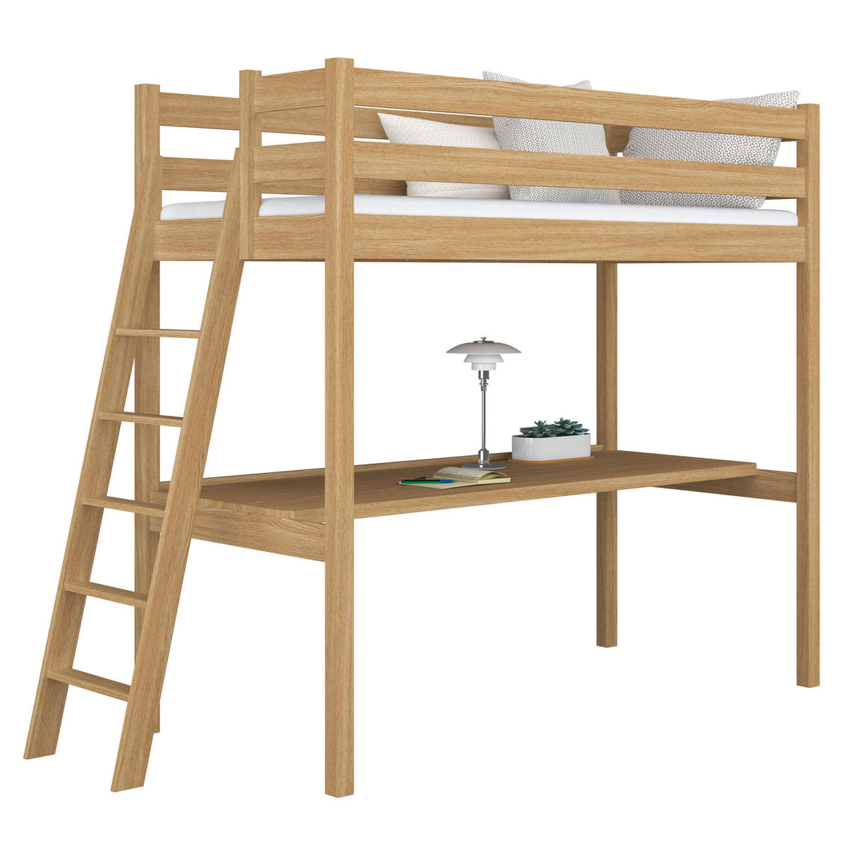 HOCHBETT N02 mit Schreibtisch Eiche Natur 80/200 - Eiche Artisan, Naturmaterialien/Holz (80/200cm) - N-Wood