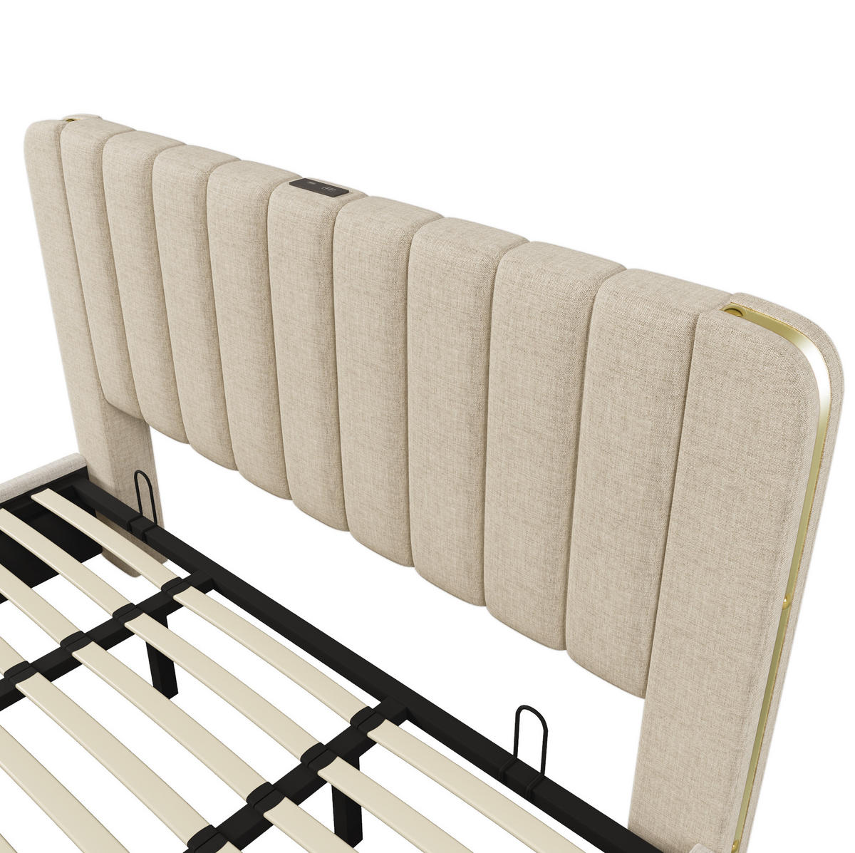 POLSTERBETT aus Leinen 180x200 cm in Beige mit USB-C-Ladefunktion & Stauraum - Beige, Textil (180/200cm) - Modfu