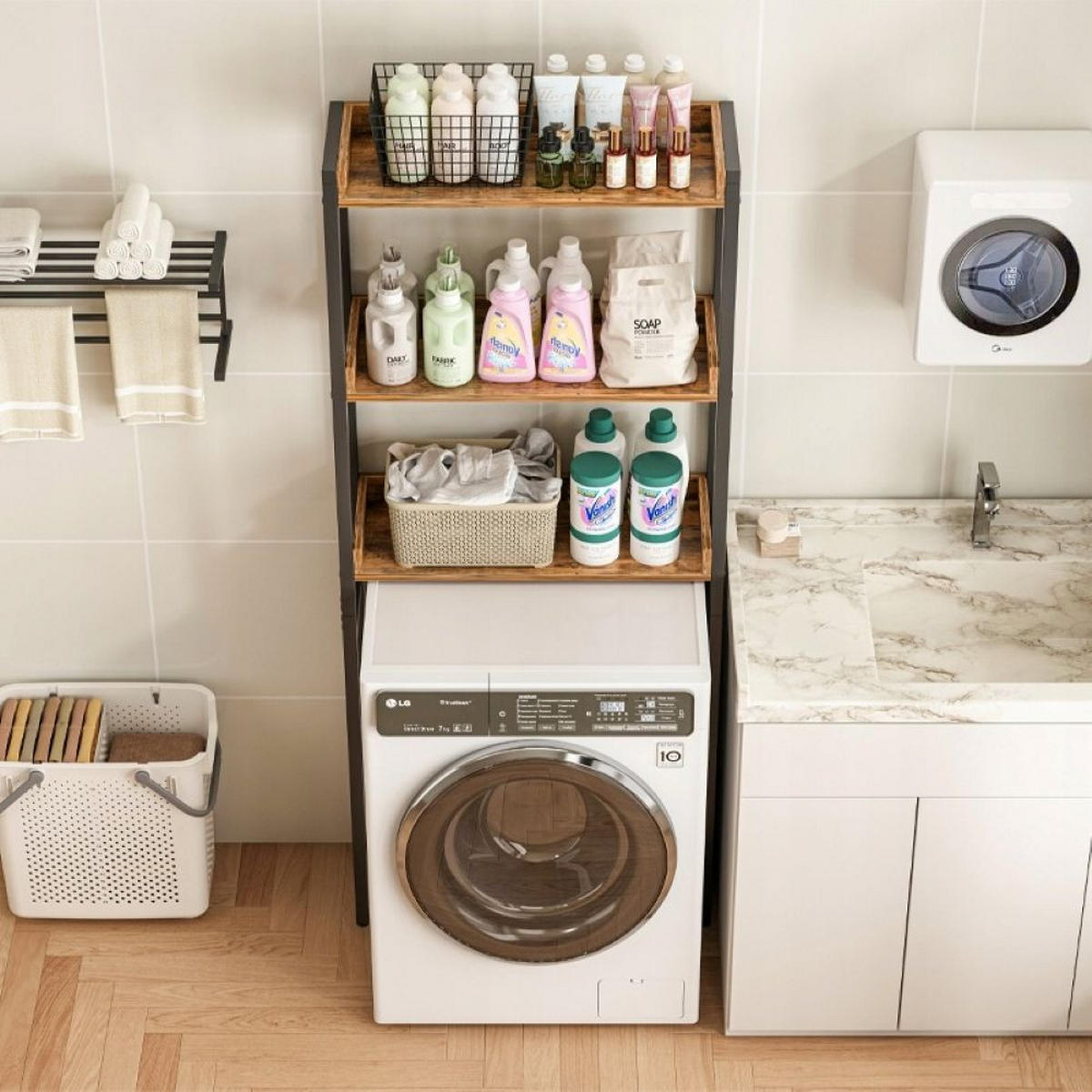 BADEZIMMERREGAL, braun 63/25/165 cm - Braun, Holzwerkstoff (63/165/25cm)