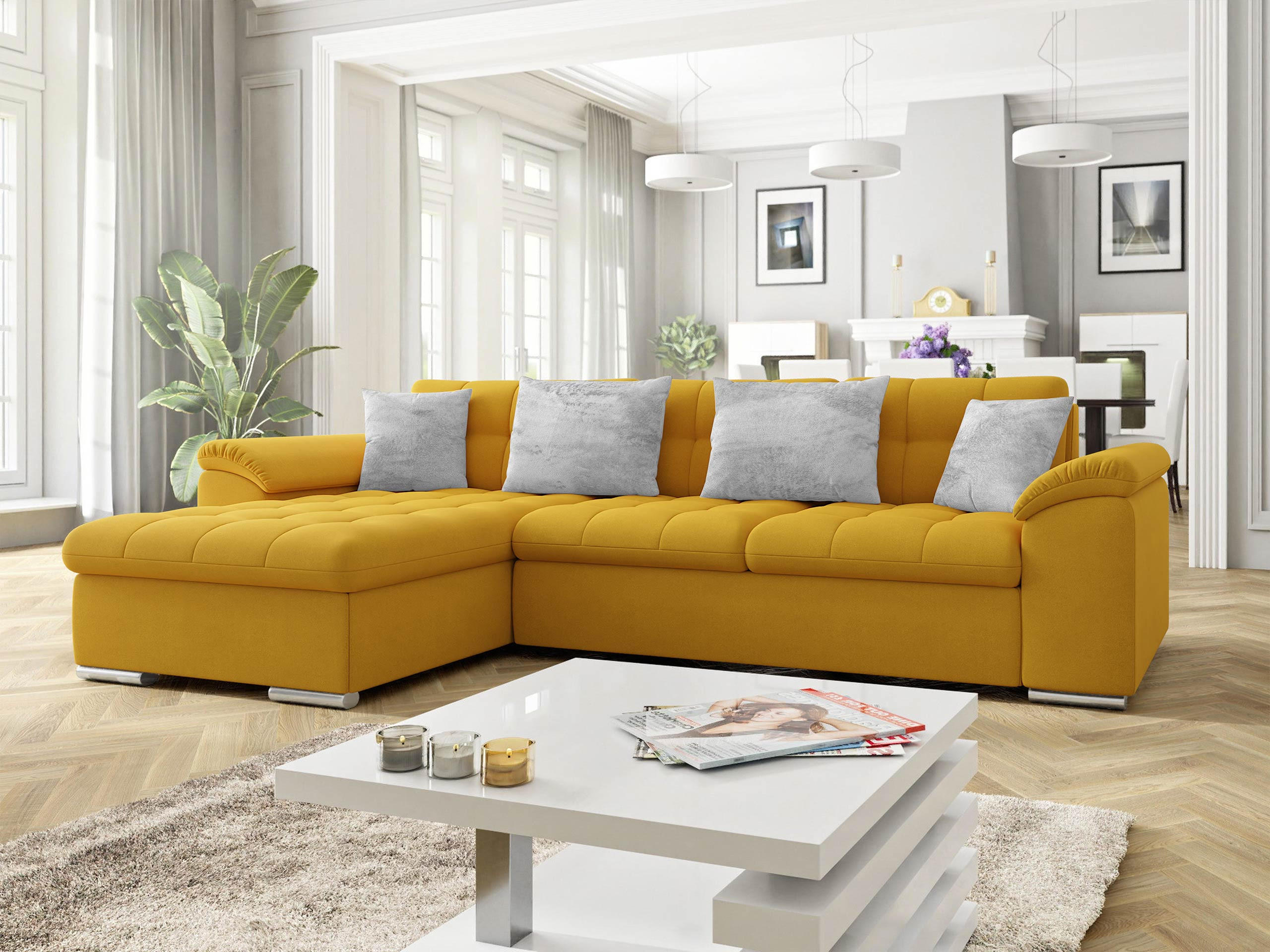 ECKSOFA Diana Premium, Seite: Links - Gelb, Holz/Textil (280/160cm) - MIRJAN24