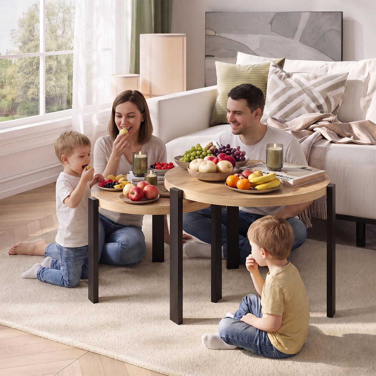 COUCHTISCH-SET Norin, Goldkraft Eiche/Schwarz, 60 x 60 cm - Honigeiche/Schwarz, Holzwerkstoff (60/60/45cm) - Vicco