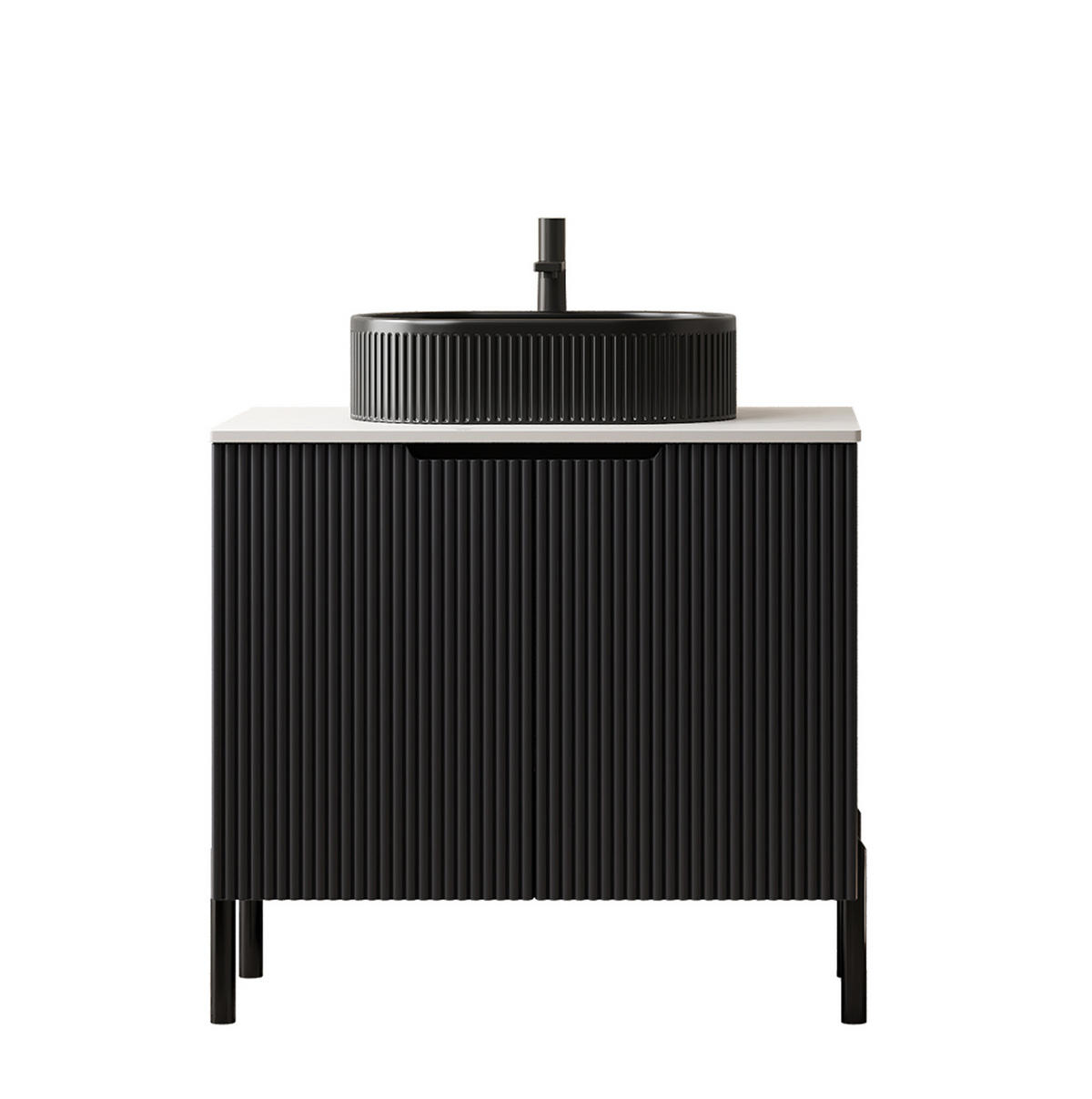 WASCHTISCHKOMBI 76/48/88 cm schwarz aus Keramik, MDF und Sinterstein mit Soft-Close-Türen - Schwarz, Keramik (76/88/48cm) - OKWISH
