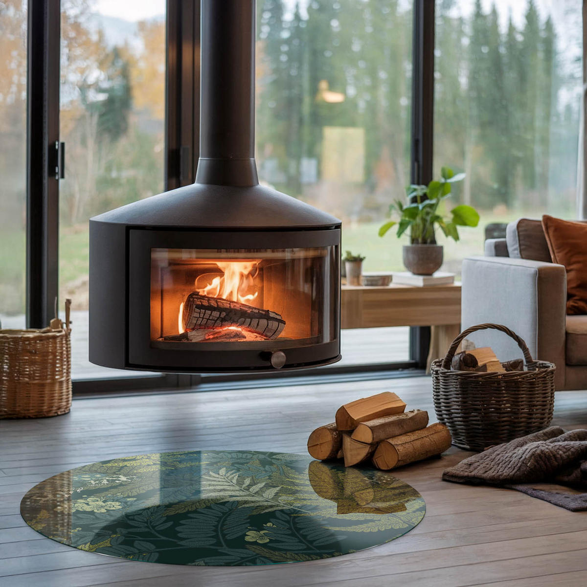 GLASPLATTE für Kamin Ø 100 cm - Grün, Glas (100/100/0.4cm) - TULUP