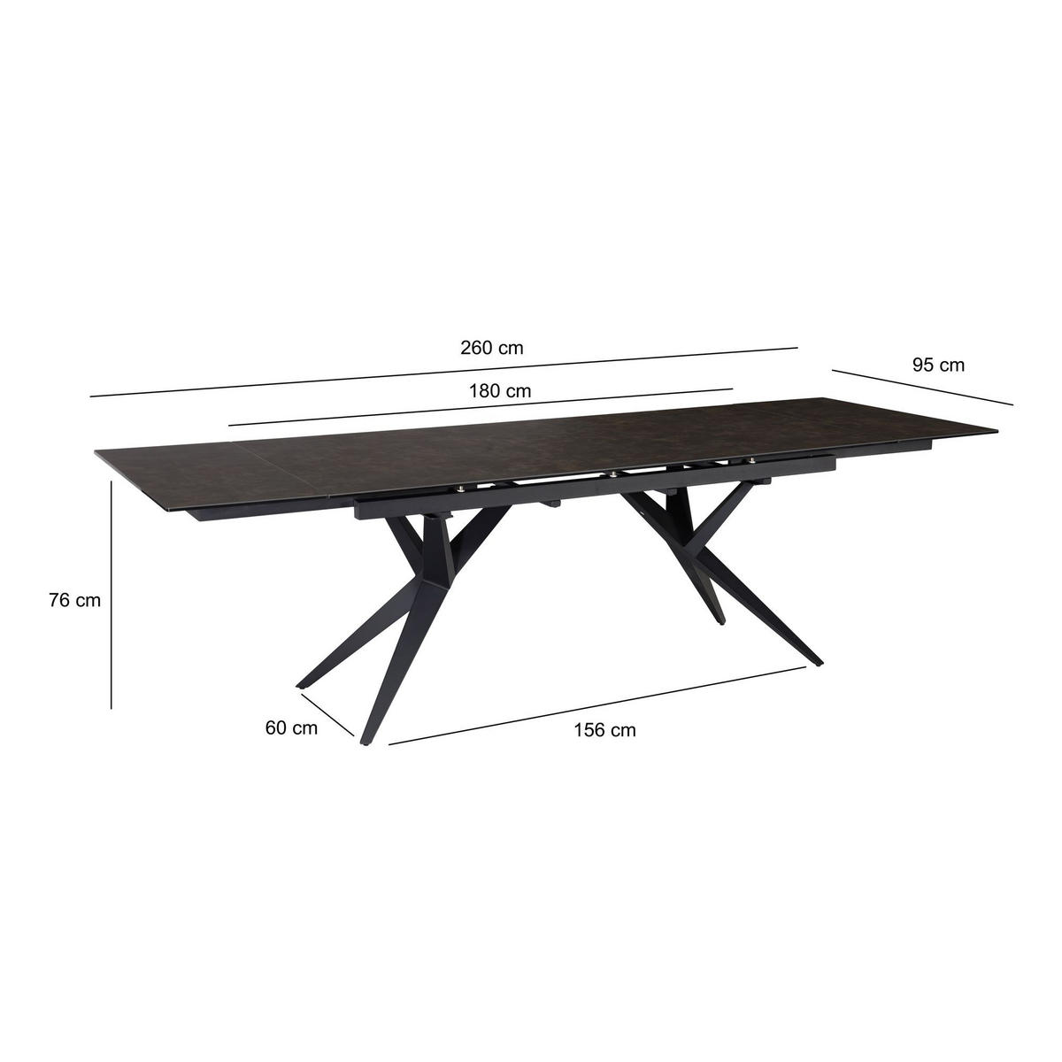 ESSTISCH Ausziehbar Keramik Glas Marmoroptik Groß, Schwarz 180x95x76 cm - Schwarz, Keramik/Metall (95/180/76cm) - KADIMA DESIGN