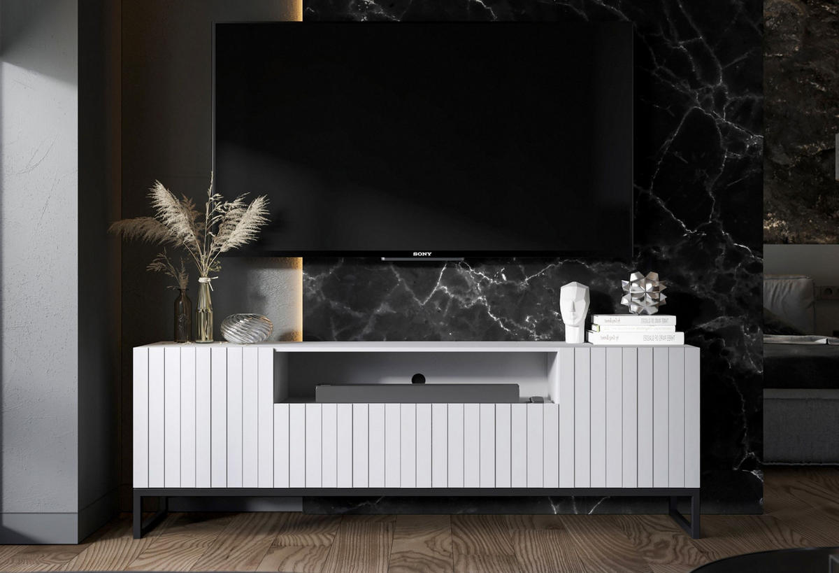 TV-SCHRANK Elpis2 Weiß Matt mit Metallrahmen Glamour 150 cm - Schwarz/Weiß, Holzwerkstoff/Metall (150/51.5/36.5cm) - Meble Lindner