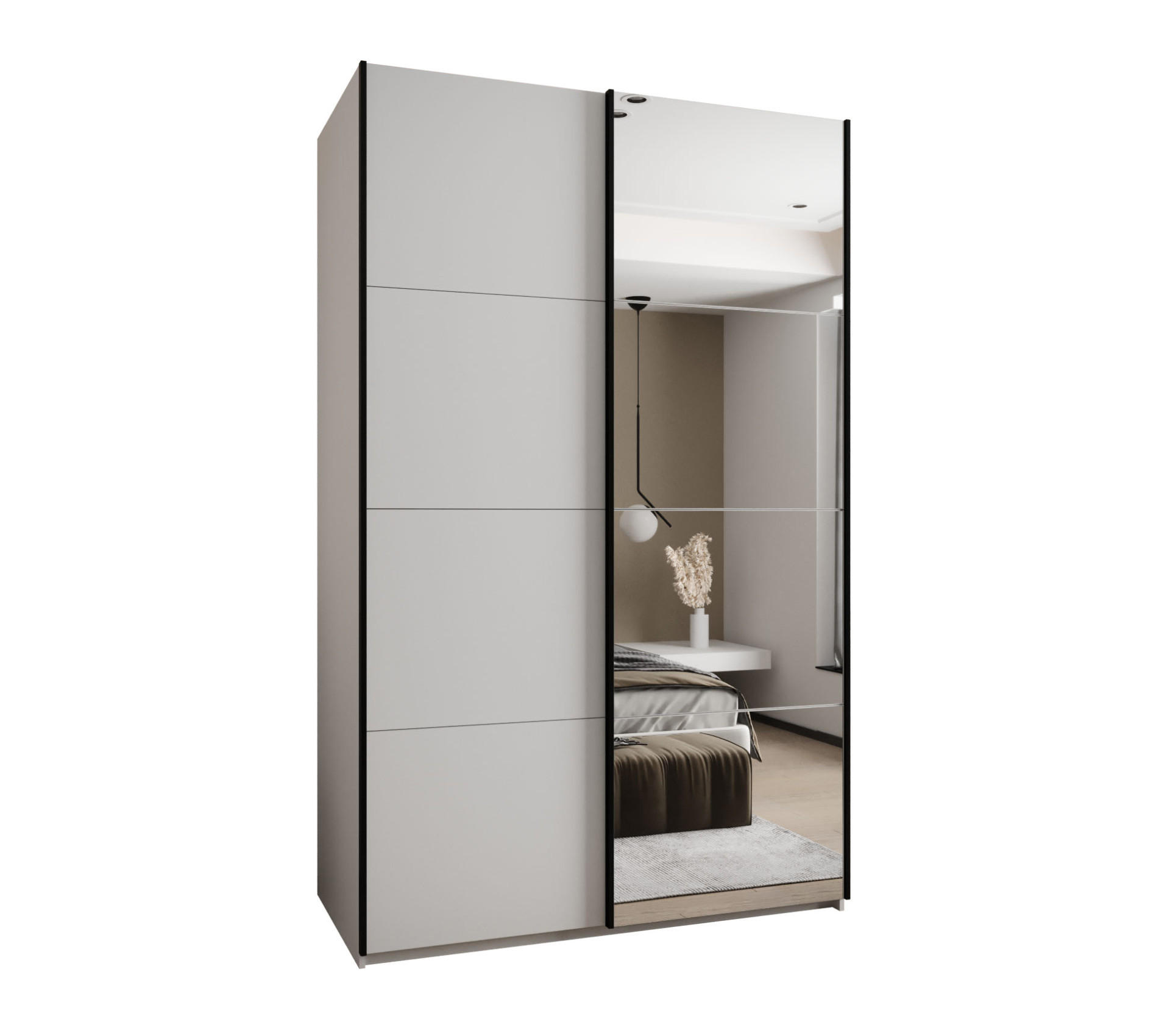Abiks Möbel Schwebetürenschrank Weiß, Weiß, Schwarz 150x245x64 cm