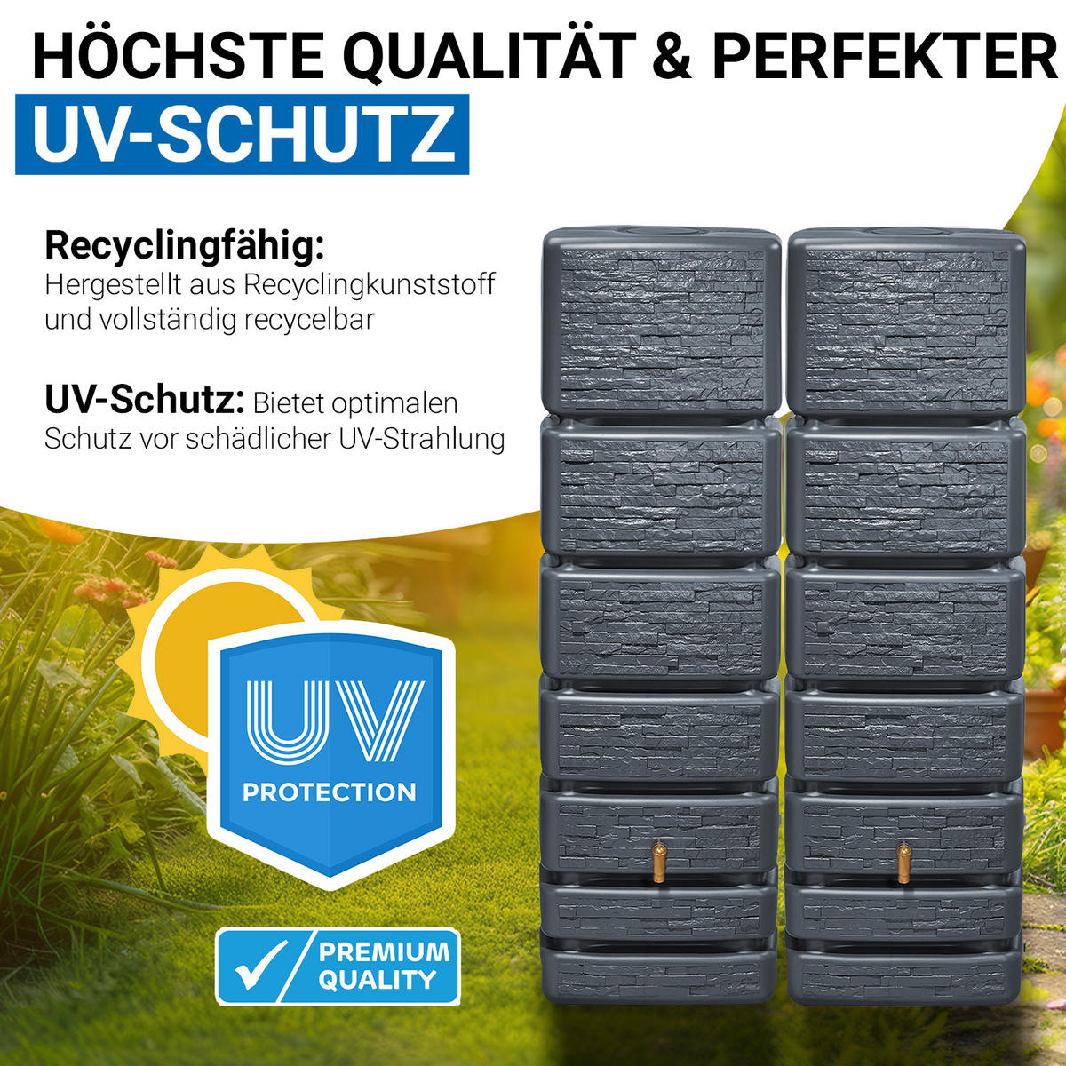 WANDTANK-SET 700 L graphite grey 2 x 350 L inkl. Verbindungsset - Grau, Kunststoff (130/184/39cm) - 4rain