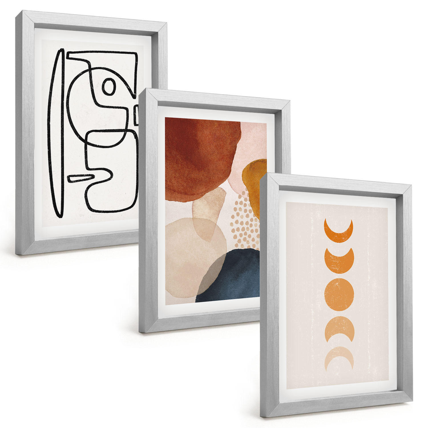 BILDER SET 3er Set - 20x30 cm Silberner Rahmen - Abstrakte Farbdekorationen - Silberfarben, Kunststoff (20/30cm) - TULUP