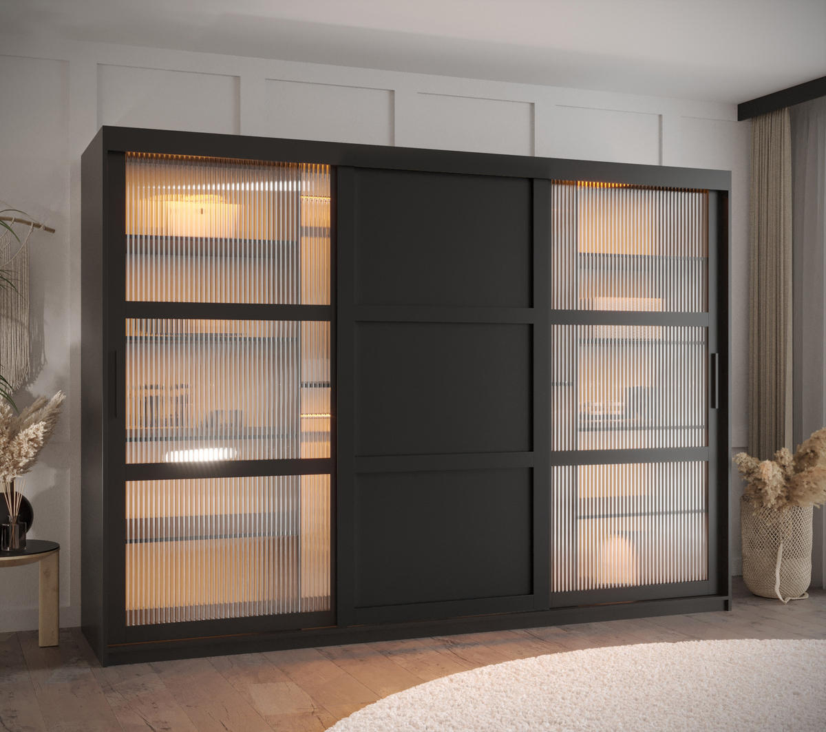 SCHWEBETÜRENSCHRANK 200/250/62 3-türig - Schwarz, Holz/Kunststoff (250/200/62cm) - Abiks Möbel