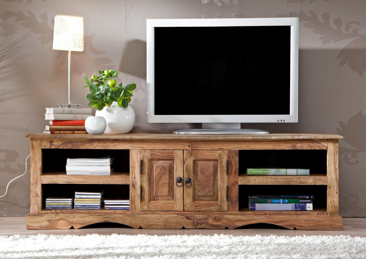 TV-BOARD Sheesham 150x45x45 grau geölt LEEDS #48 - Grau, Holz (150/45/45cm) - Massivmoebel24