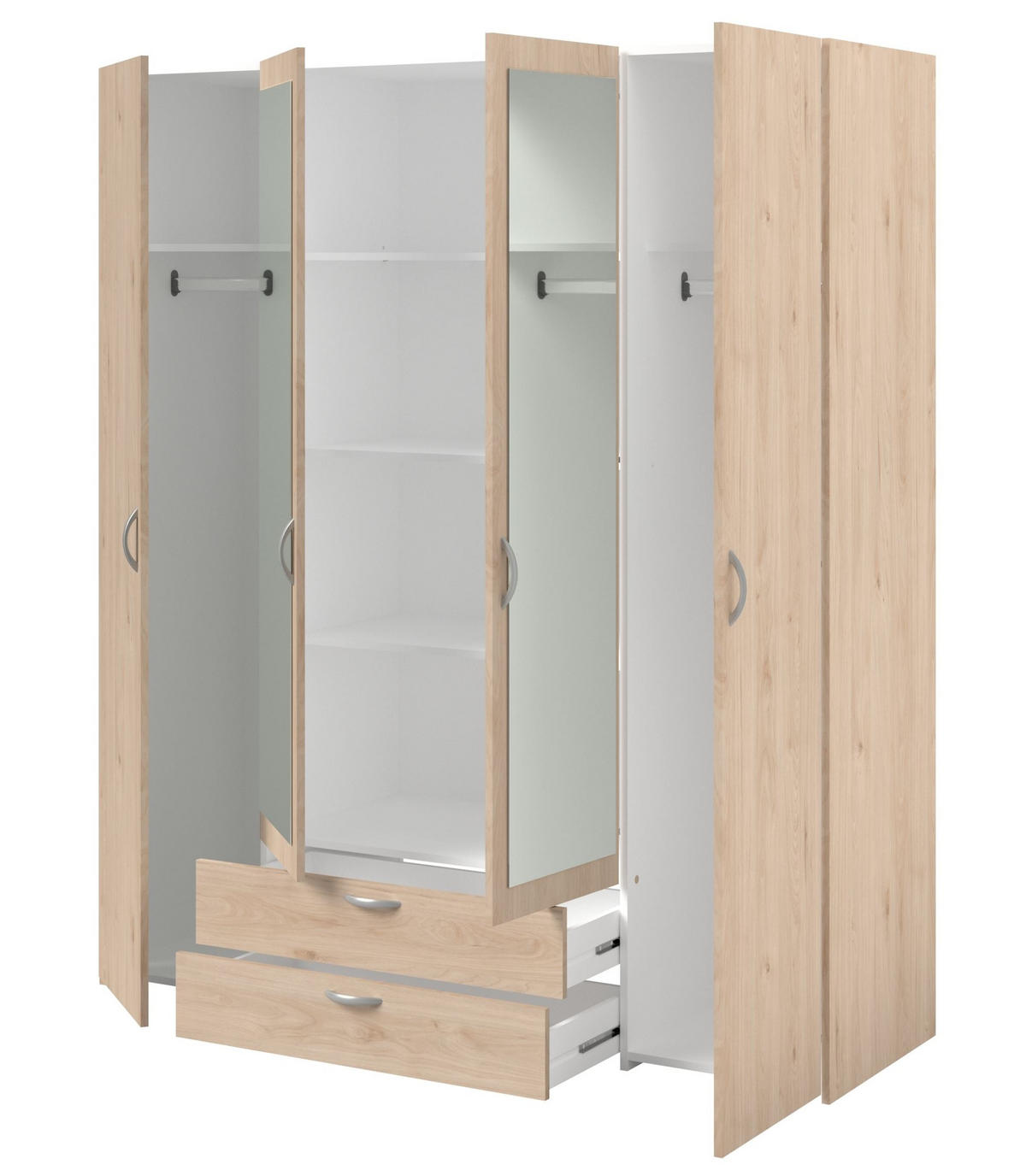 KLEIDERSCHRANK 4-trg. mit Spiegel Parisot Daily 13 Dekor Eiche Jackson - Eichefarben, Kunststoff (160/185/51cm) - 58aufmkessel