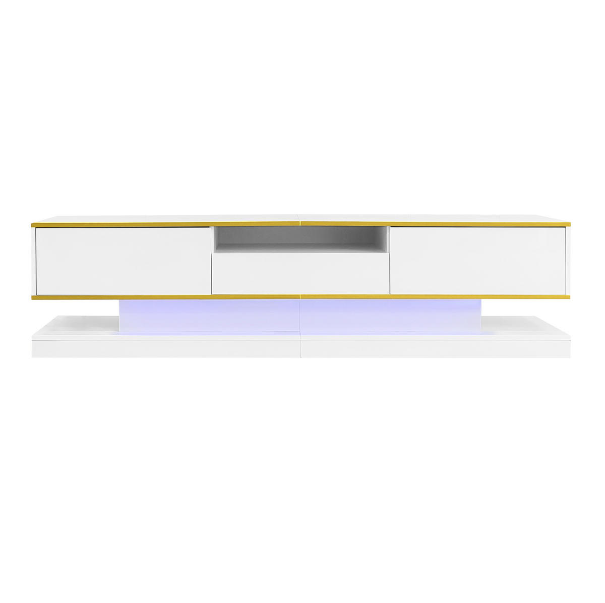 LOWBOARD 180/38/45 cm aus Holzwerkstoff mit Hochglanzfront und LED-Beleuchtung Weiß/Gold - Weiß, Holzwerkstoff (180/45/38cm) - Modenvie