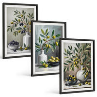 BILDER SET 3er Set - 40x60 cm Schwarzer Rahmen - Keramik olivgrau - Schwarz, Kunststoff (40/60cm) - TULUP