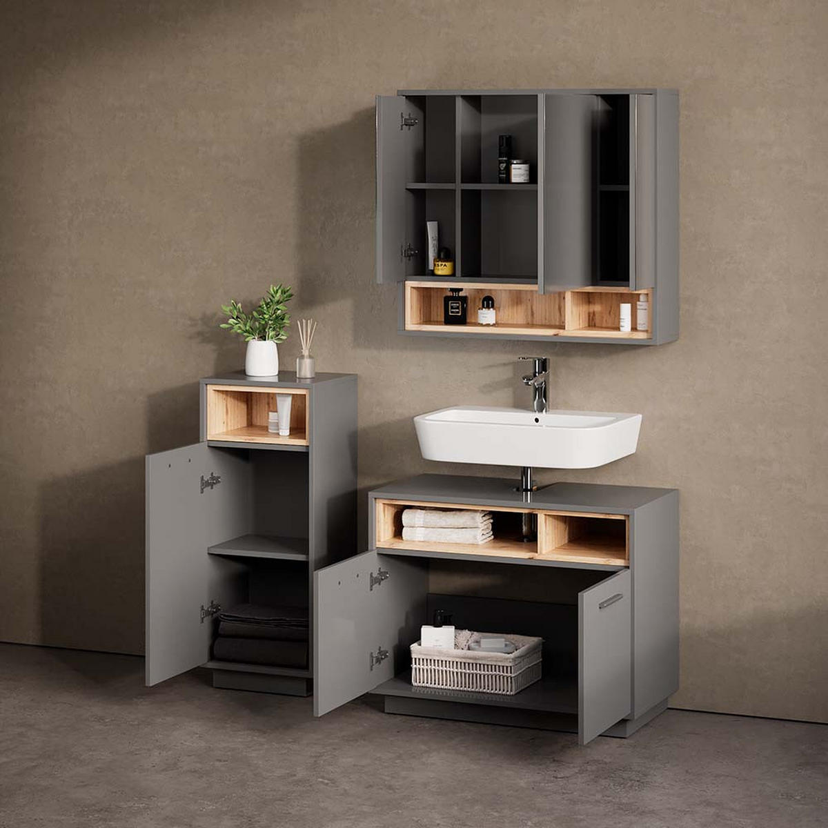 MIDISCHRANK Temo Anthrazit 30 x 93 cm - Anthrazit, Holzwerkstoff (30/93/30cm) - Livinity®