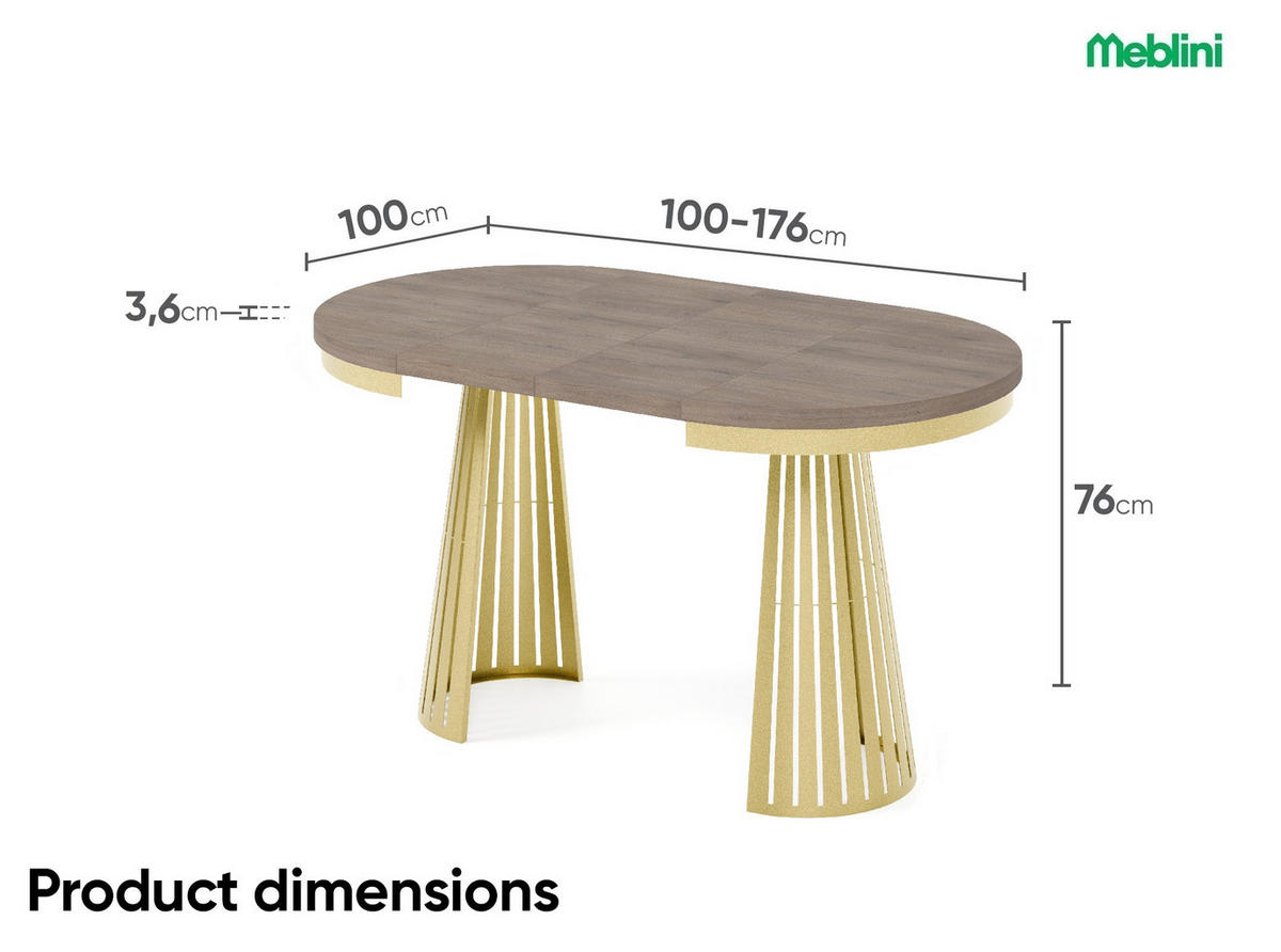 ESSTISCH Cone Bis - Sandfarben/Goldfarben, Holzwerkstoff/Metall (100/100/76cm) - Meblini