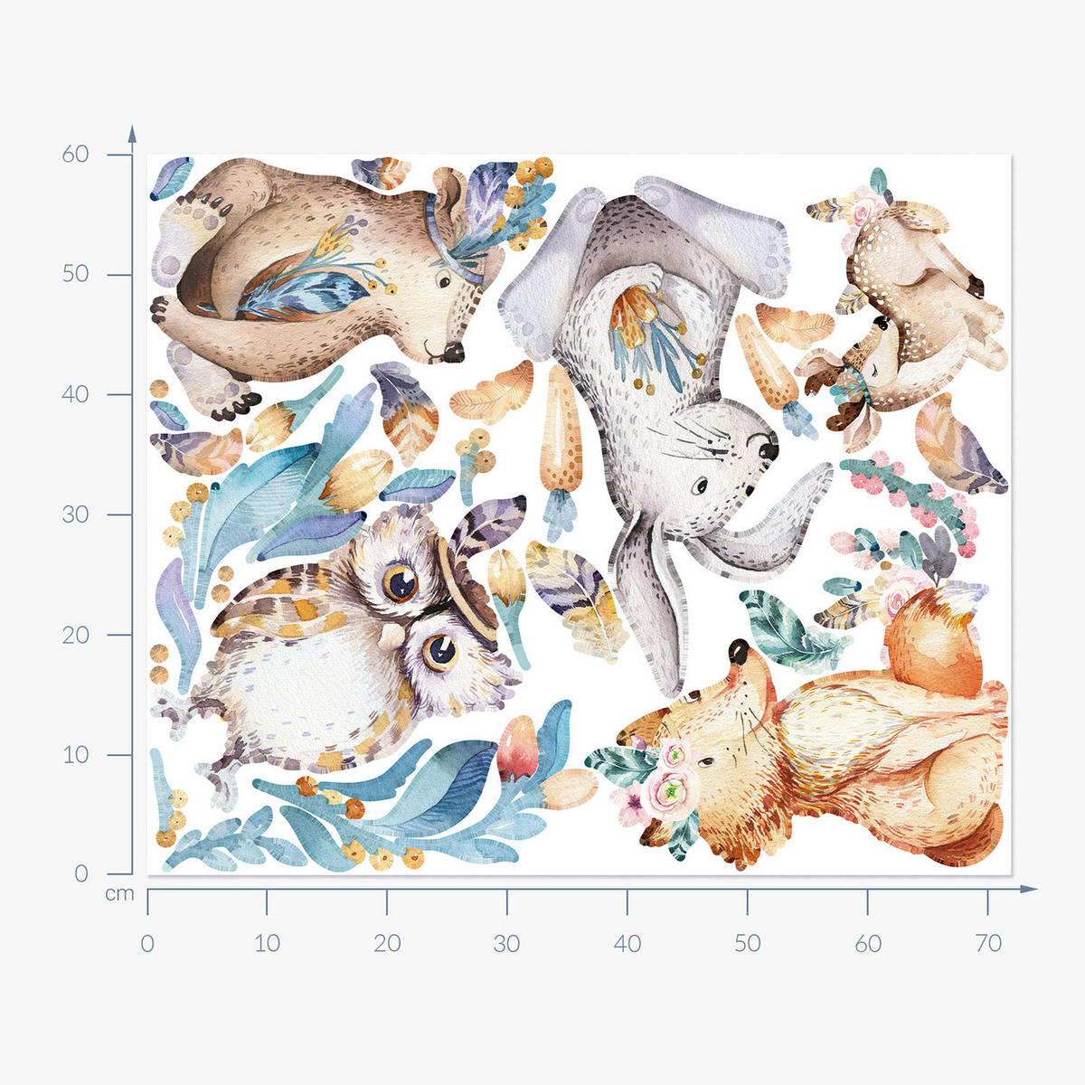 WANDAUFKLEBER 60x72cm - Boho-Tiere - Multicolor, Kunststoff (60/72/0.1cm) - Wallfluent