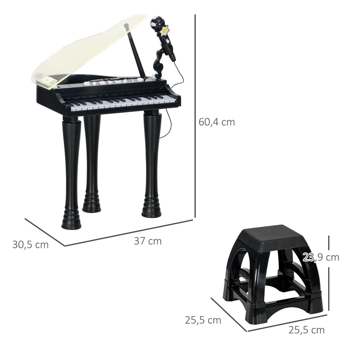 KINDERPIANO DE-18644 Schwarz - Schwarz, Kunststoff (30.5/60.4/37cm) - ComfortXL